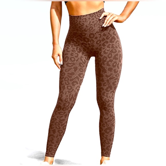 90 Degree By Reflex Pants - 90 Degrees Brown Leopard Print High-Waisted Leggings